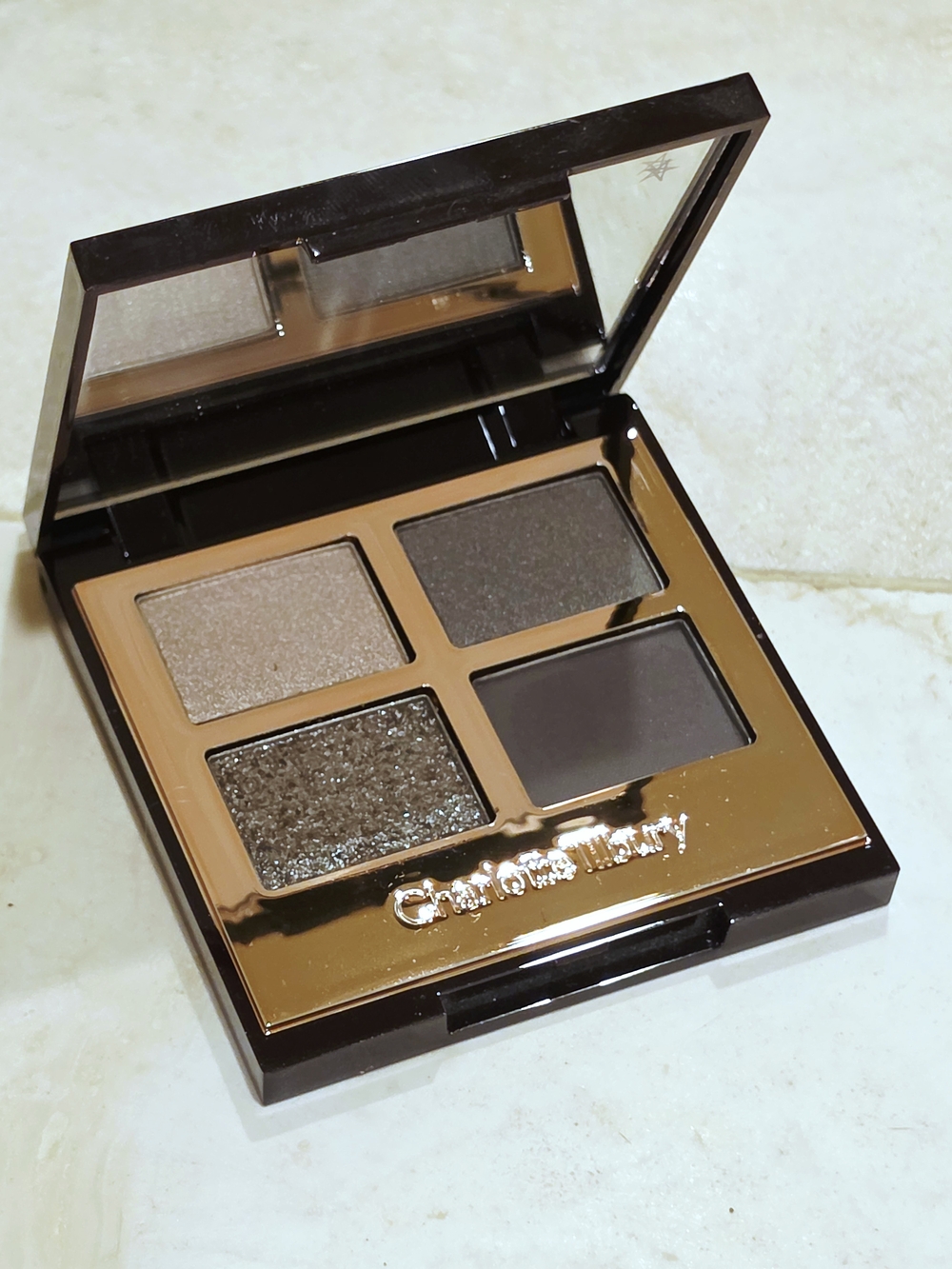 Charlotte Tilbury Quad Eyeshadow — Taupe, Charcoal, Shimmering Bronze